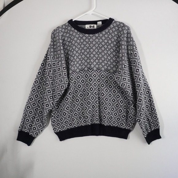 VTG Jed Sweater Women's Large Fair Isle Pattern Knit Crewneck Long Sleeve Blue - Picture 1 of 8